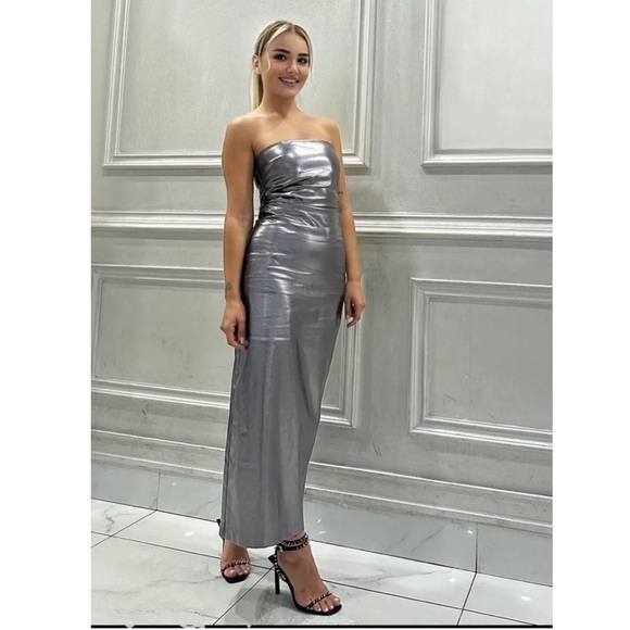ZARA NEW WOMAN SS23 STEEL METALLIC STRAPLESS DRESS 3067/290/015 - Picture 5 of 12